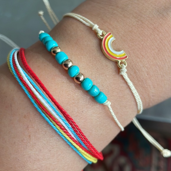 Handmade Rainbow Beaded Charm Bracelet or Anklet - Set of 3 - Picture 3 of 13